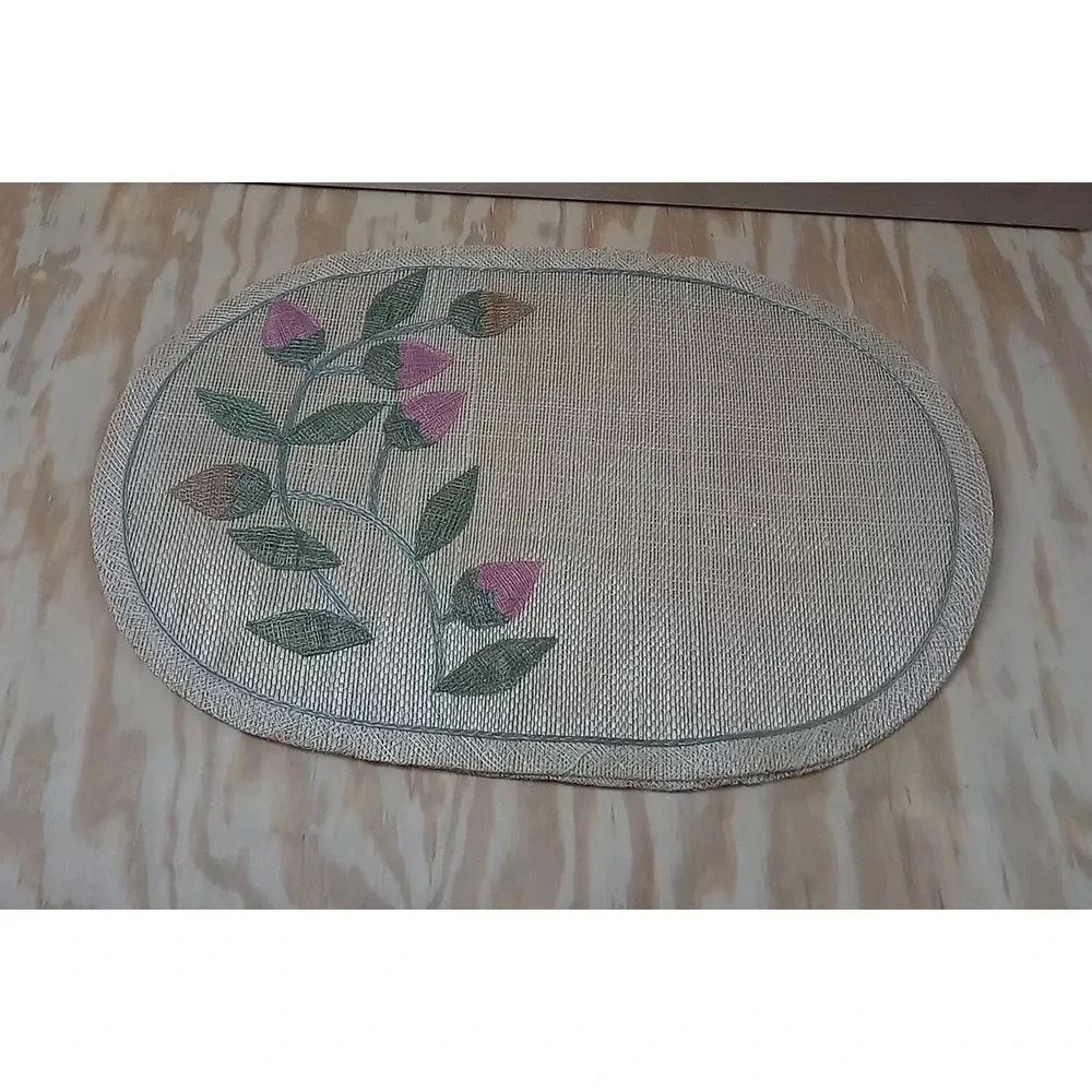 Lot Of 2 Vintage‎ Placemats Floral Embroidered Rattan Flower Garden Placemats